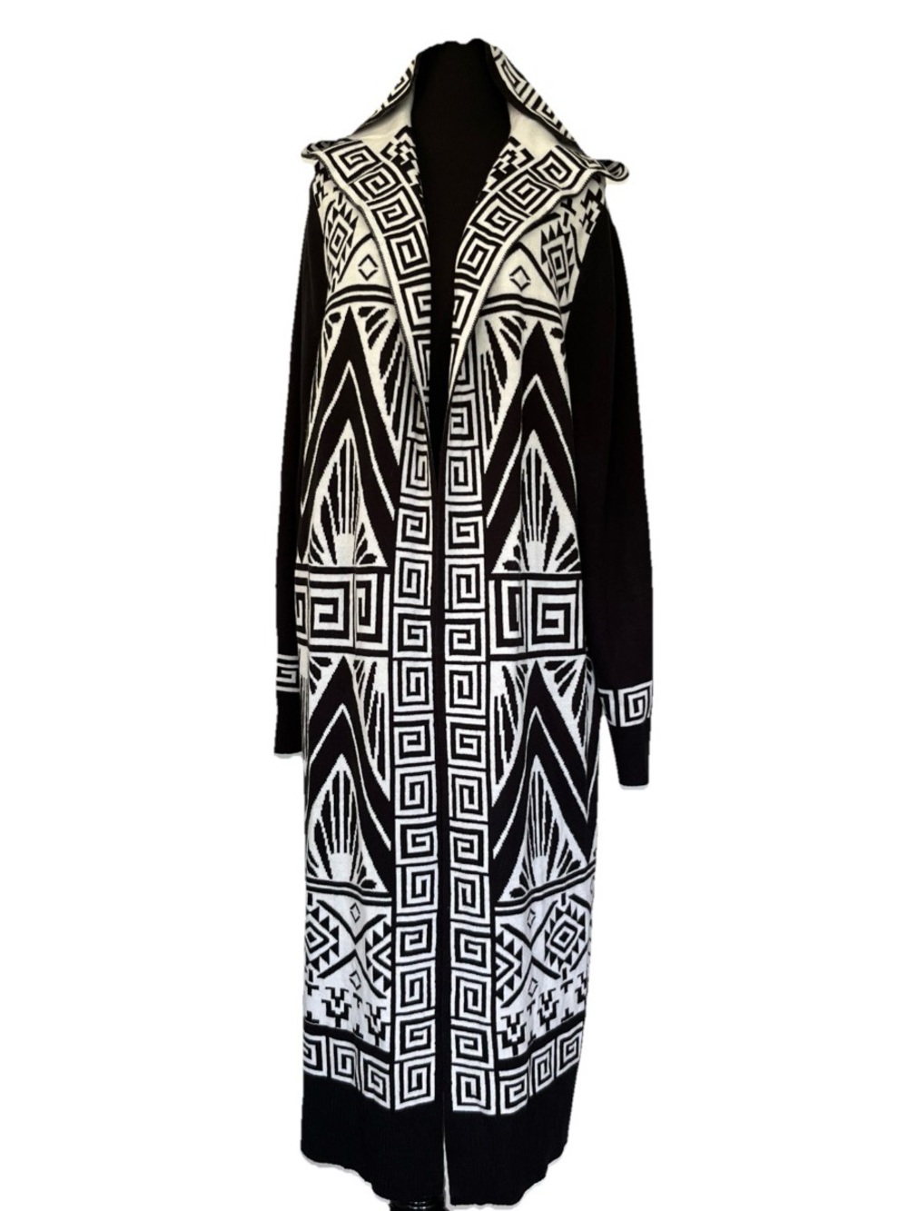 Twiggy London Geometric Hooded Long Cardigan Boho Fairy Grunge Sweater Knit